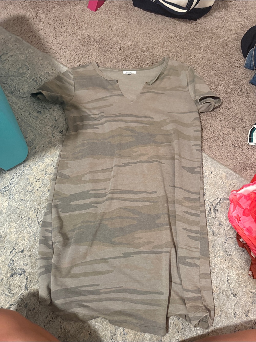 Z Supply Olive Green Camo Short Sleeve Dress